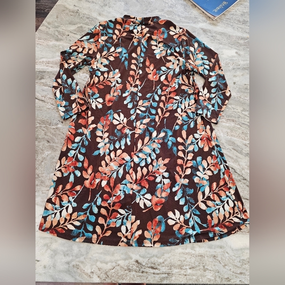 Peach Love California Fall Leaf Print Knit Dress Size Small Long Sleeve